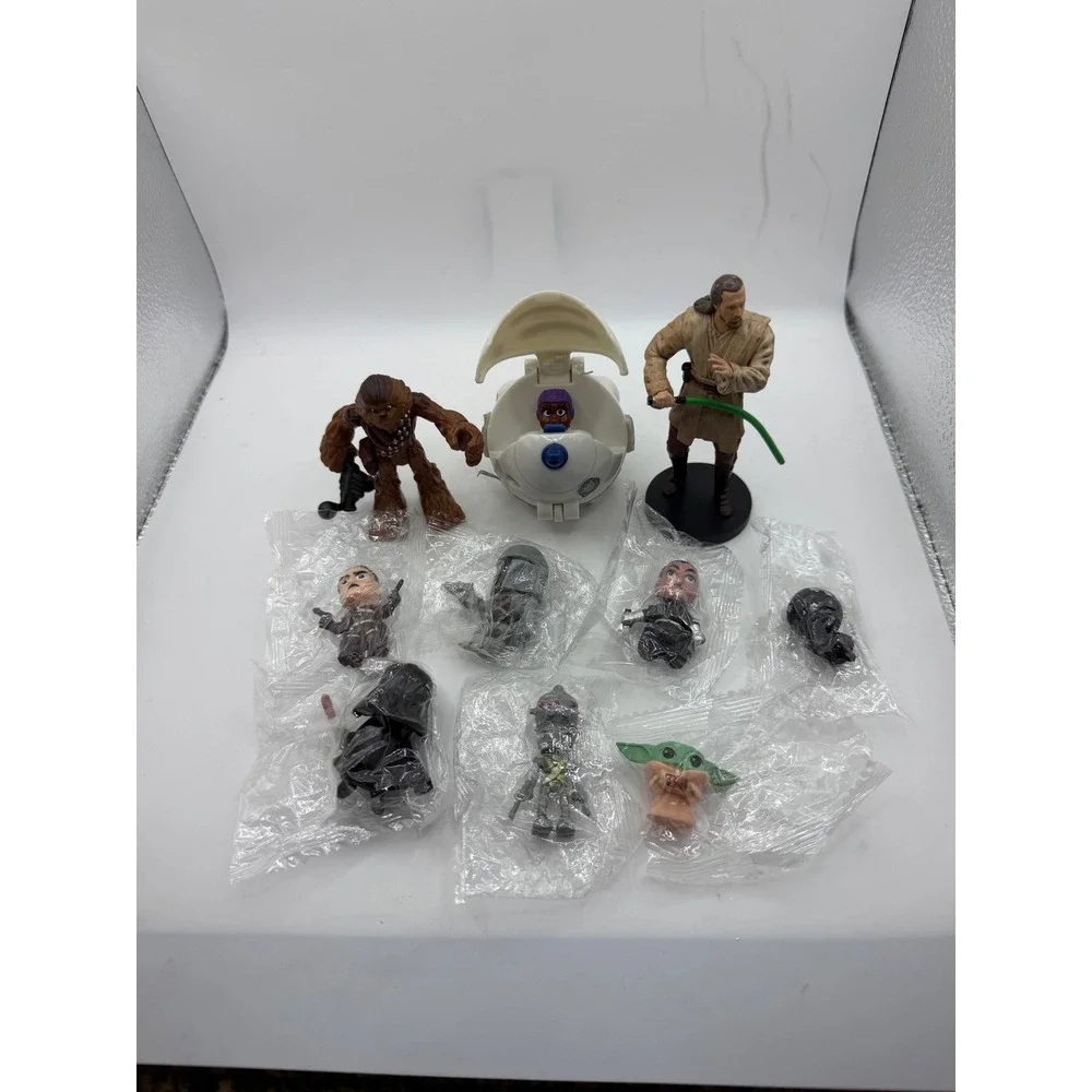 Star Wars Action Figure Lot Qui-Gon‎ Jinn Chewbacca Grogu Darth Vader 10pc Mixed